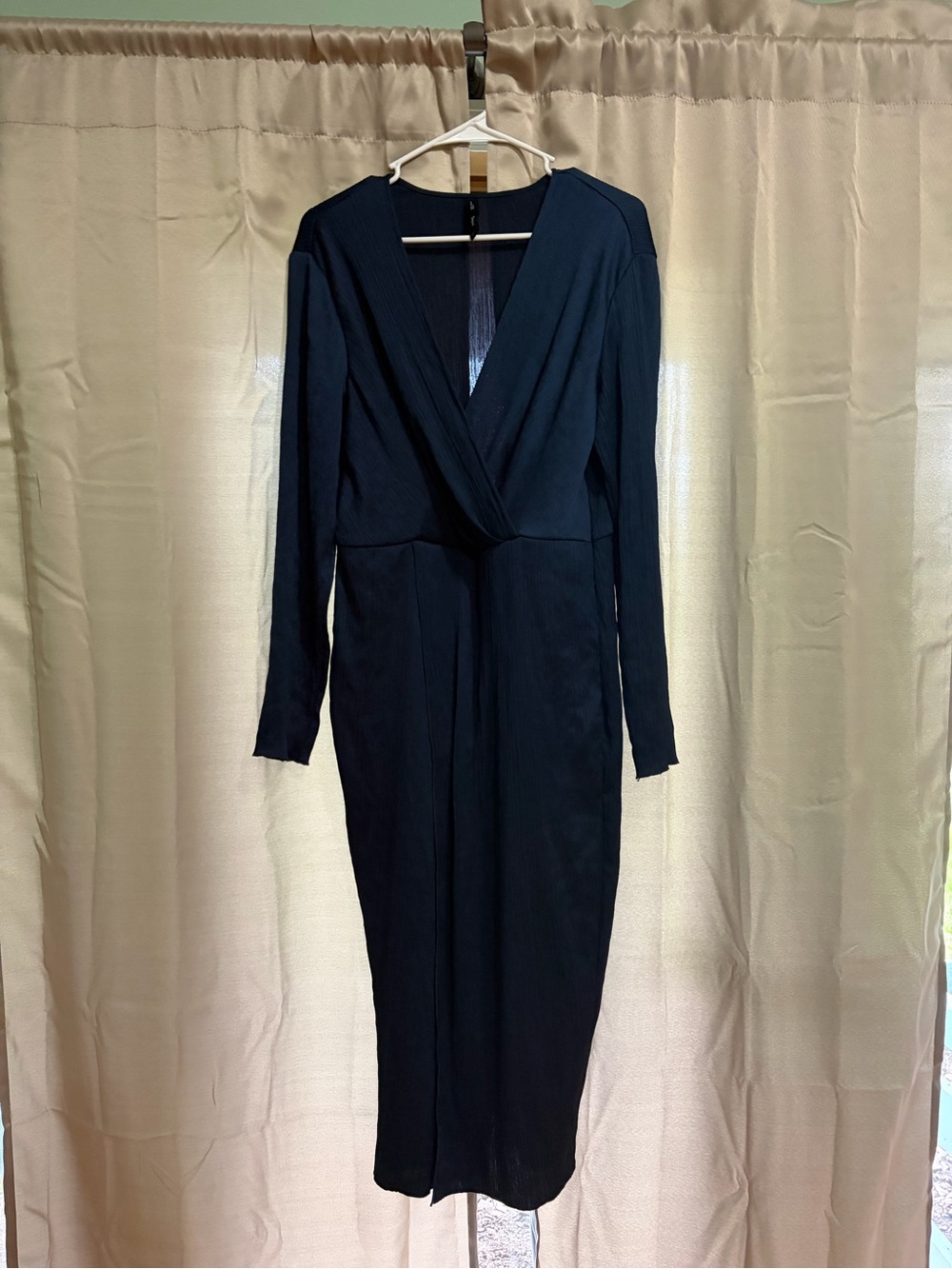 Mango Navy Textured V-Neck Wrap Dress